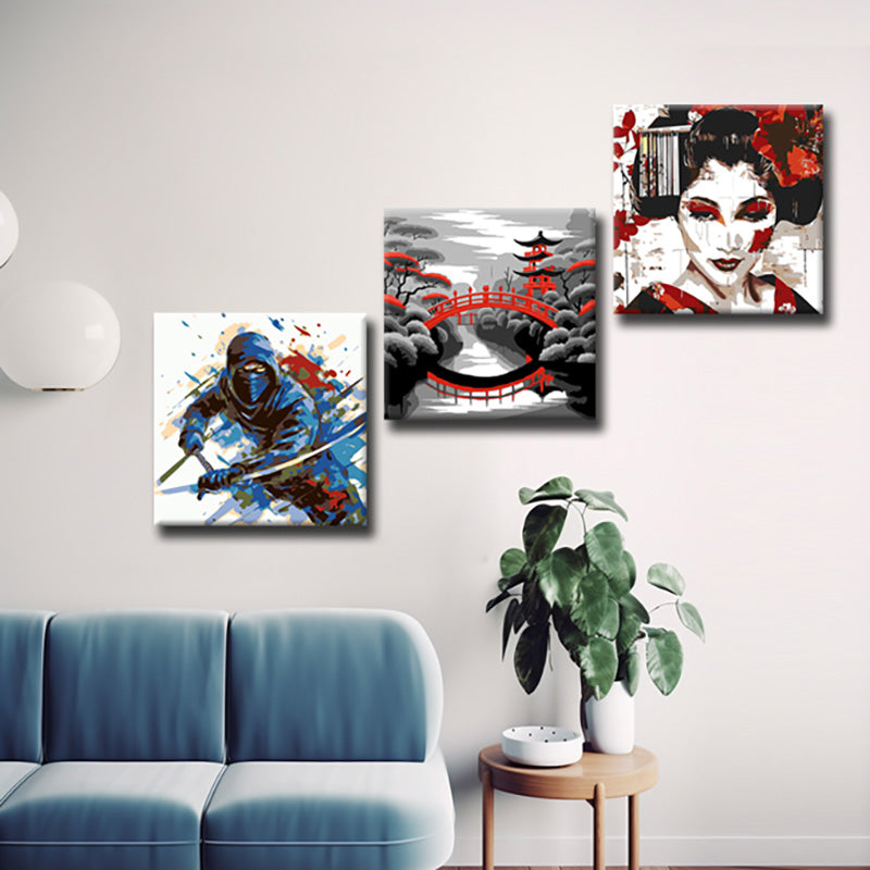 3-teilige Kunstvolle Asiatische Darstellungen auf Leinwand Beeindruckende GaleriewandKunst