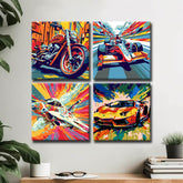 LeinwandKunst im Pop-Art-Stil Lebendige Speed Darstellungen als Bilderwand, 4-teilig
