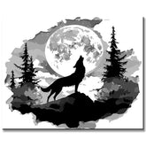 Malen nach Zahlen Kunst 3d Wolf steht auf dem Berg und jault vor dem Vollmond