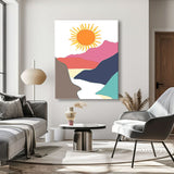 Malen nach Zahlen Kunst Minimalismus Sonnenaufgang hinter den Bergen