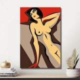 Malen nach Zahlen Akt Frau Minimalistisch Linienkunst Rot Hintergrund