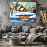 Malen nach Zahlen Kunst Illustration Winterlandschaft bunte Häuser