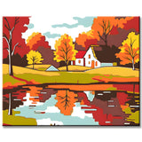 Malen nach Zahlen Kunst Illustration Herbstlandschaft Reflektion im Wasser