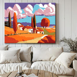 Malen nach Zahlen Kunst Illustration Landschaft mit Bergen und Bäumen