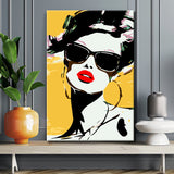 Malen nach Zahlen Kunst Lifestyle Frau mit Sonnenbrille und rotem Lippenstift
