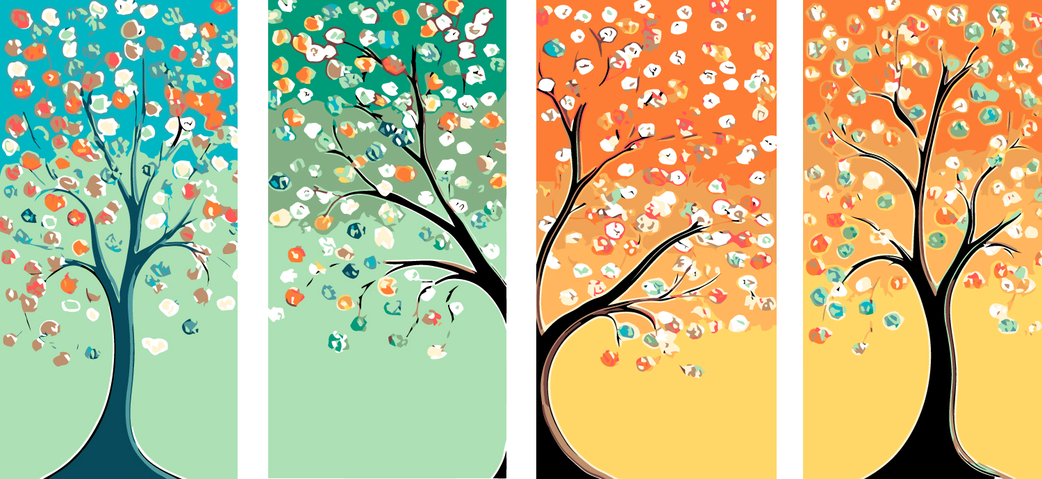 Malen nach Zahlen Kunst Natur vier Farben Baum