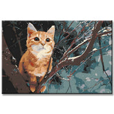 Malen nach Zahlen Kunst Tier orangene Katze klammert am Ast