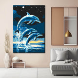 Malen nach Zahlen Kunst Tier Delfin Gruppe bei Nacht
