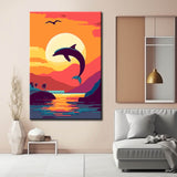 Malen nach Zahlen Kunst Tier Delfin im Meer bei Abendsonne