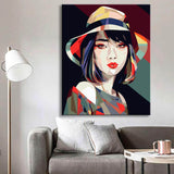 Malen nach Zahlen Kunst Asiatische Dame im Memphis Stil