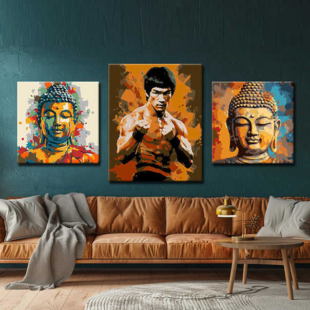 3-teilige Buddhistische und KampfKunst Motive auf Galerieleinwand  Stilvolle WandBilder