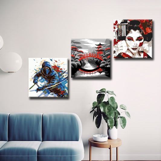 3-teilige Kunstvolle Asiatische Darstellungen auf Leinwand  Beeindruckende GaleriewandKunst 800