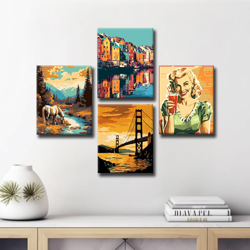 LeinwandKunst im Vintage-Stil  Zeitlose und Nostalgische Motive als Bilderwand, 4-teilig