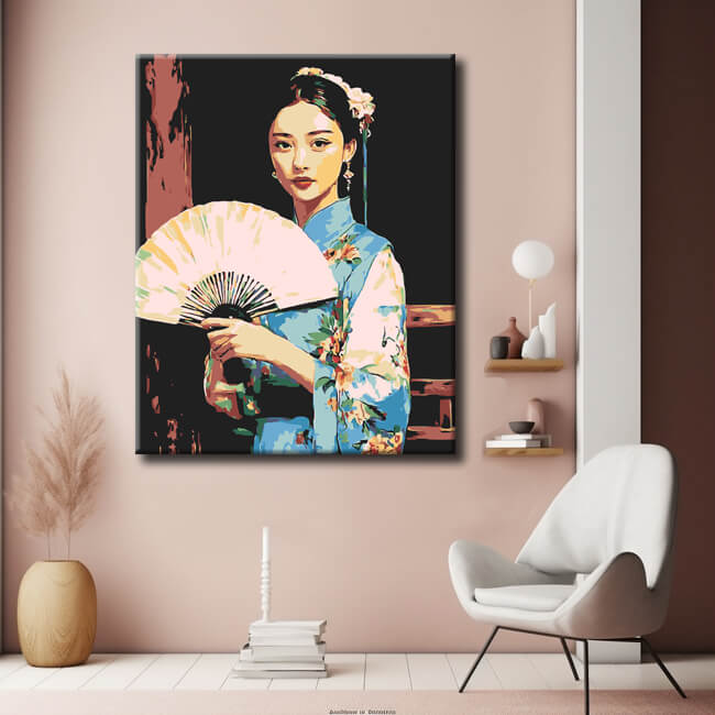 Malen nach Zahlen Asien Chinesin mit Fächer