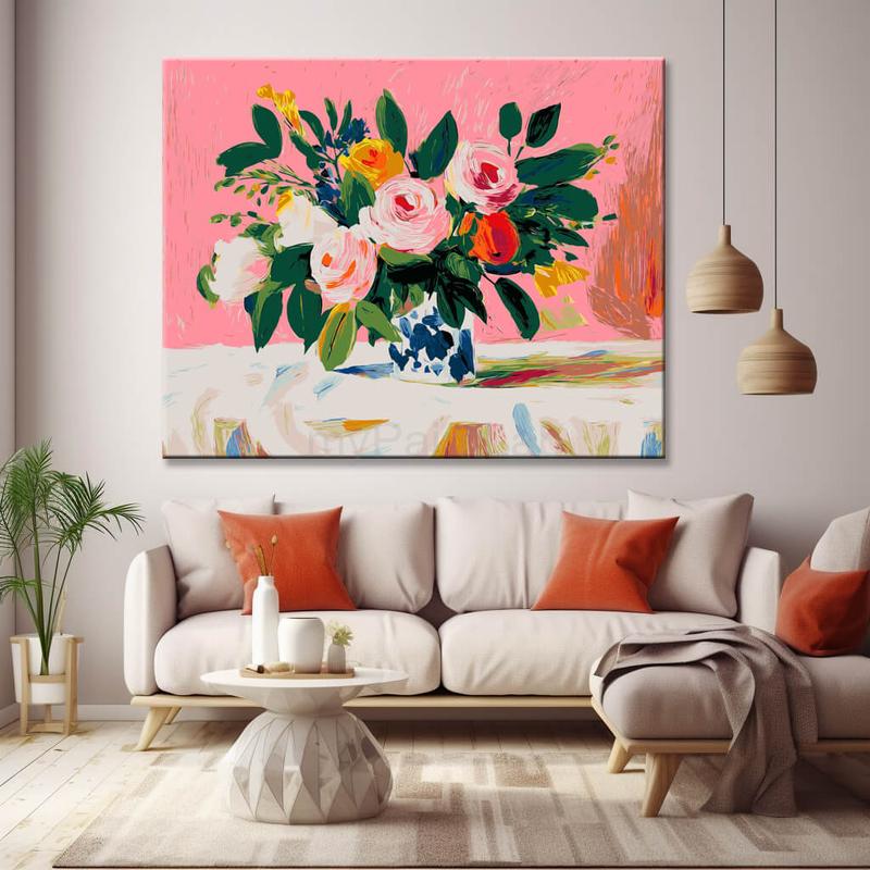 Malen nach Zahlen Rosenstrauss pink