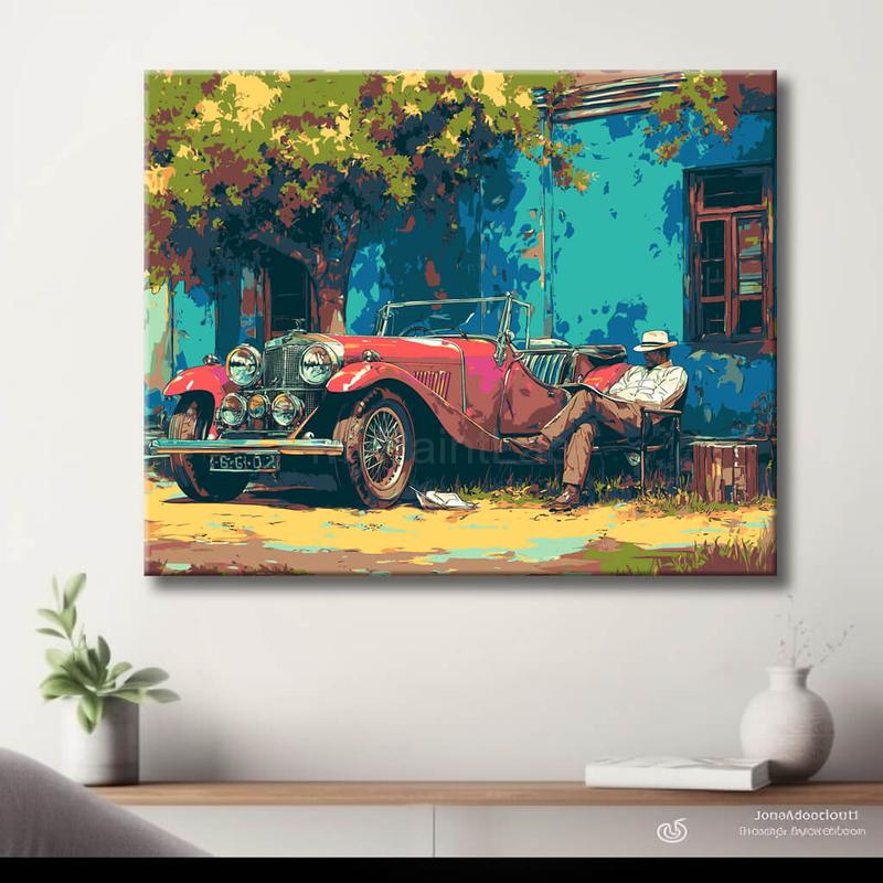Malen nach Zahlen Bauer und Oldtimer