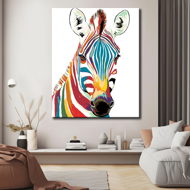 Malen nach Zahlen Tiere Zebra in Regenbogenfarben