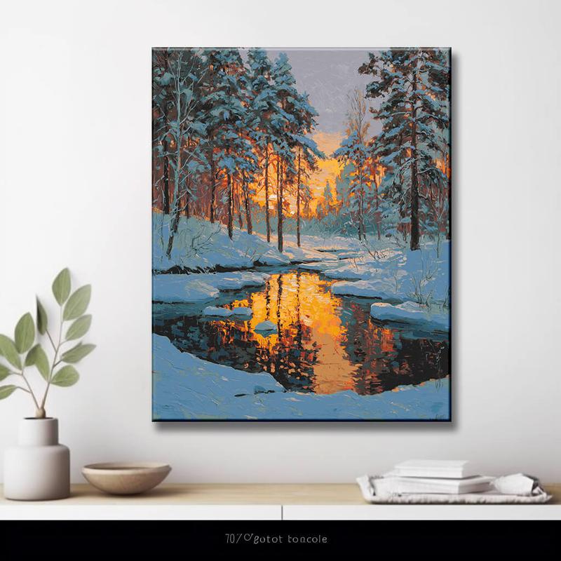 Malen nach Zahlen Bilder Winter Landschaft am Morgen