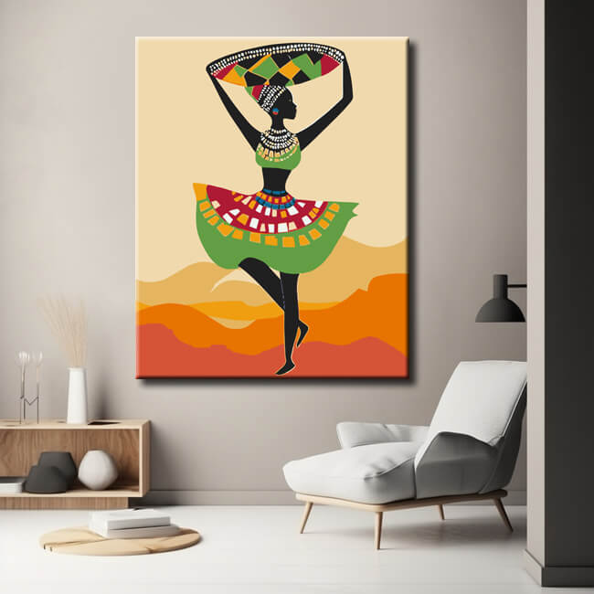 Malen nach Zahlen Afrika Kunst Frau in einem bunten Kleid