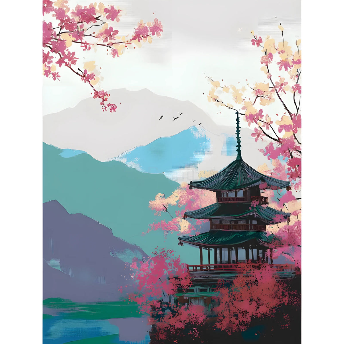 Malen nach Zahlen China Kirschblüte Landschaft
