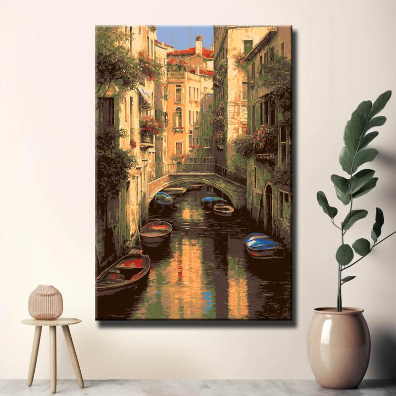 Malen nach Zahlen Kunst Venedig Gondeln