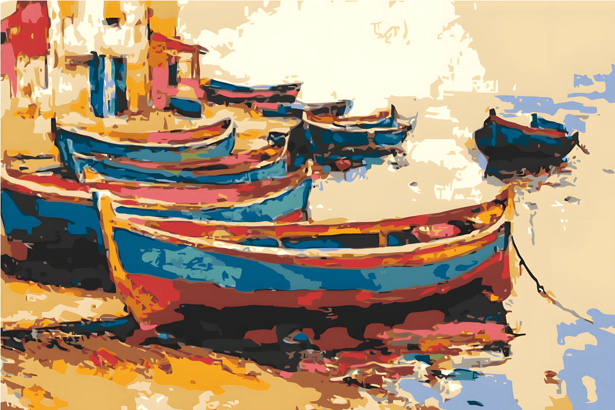 Malen nach Zahlen Kunst Boote am Meer