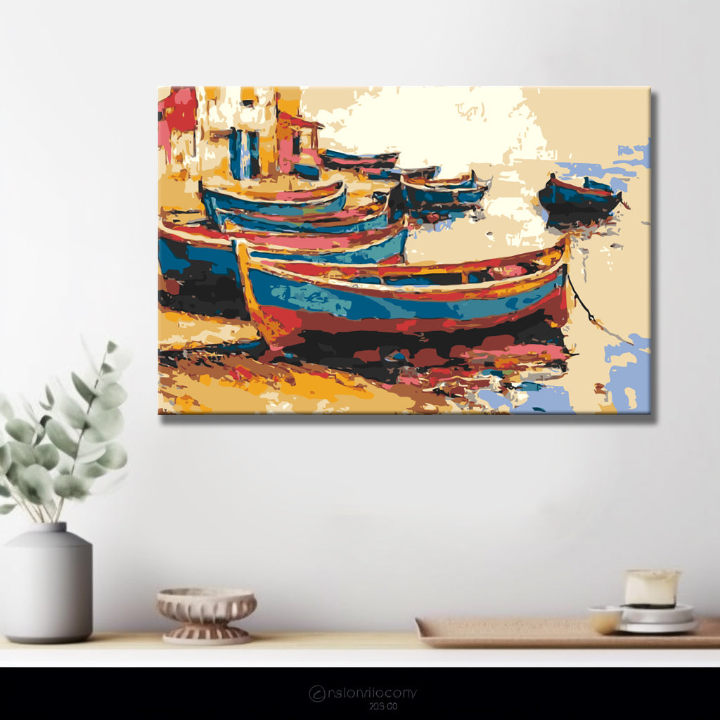 Malen nach Zahlen Kunst Boote am Meer