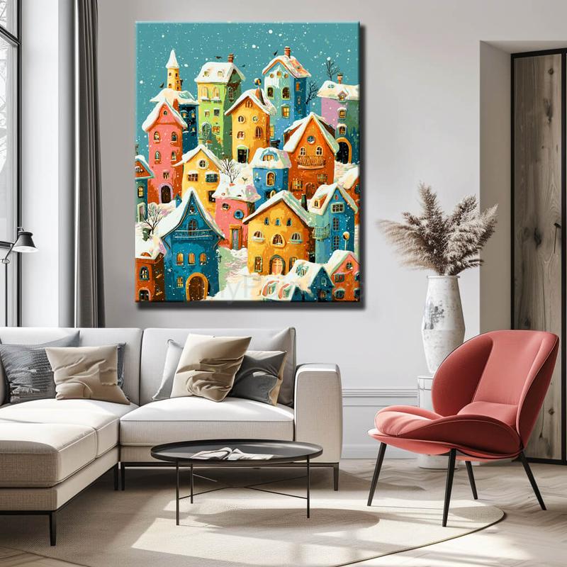 Malen nach Zahlen Moderne Kunst Häuser im Winter