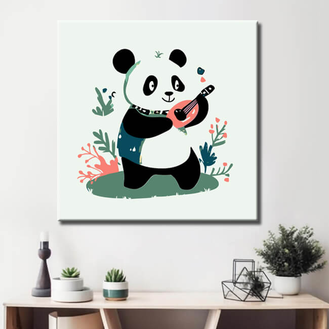 Malen nach Zahlen Comic Panda spielt Gitarre