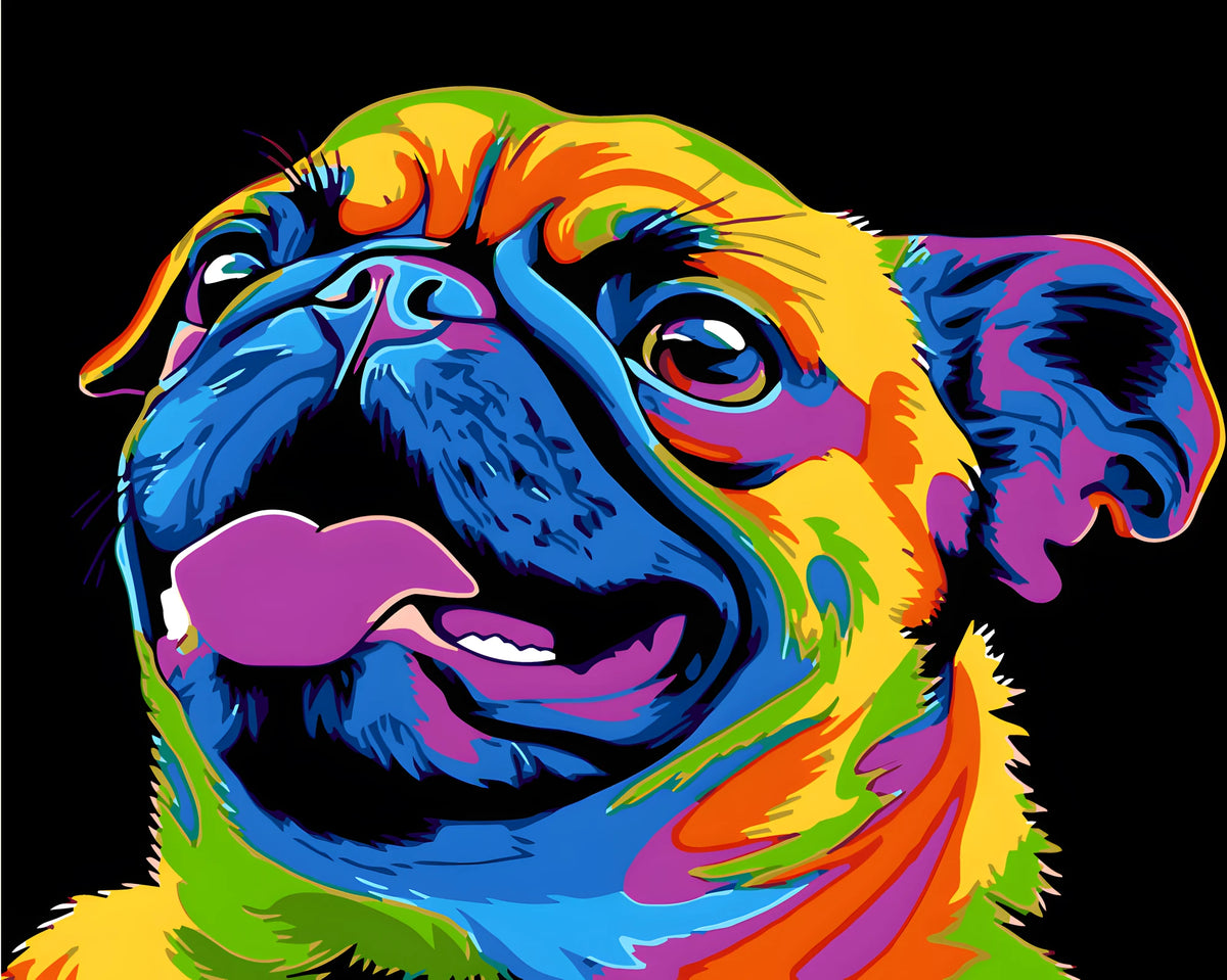 Malen nach Zahlen Hund Mops Regenbogen bunt