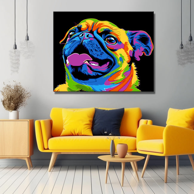Malen nach Zahlen Hund Mops Regenbogen bunt