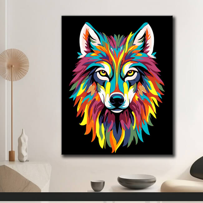 Malen nach Zahlen Wolf Regenbogen bunt