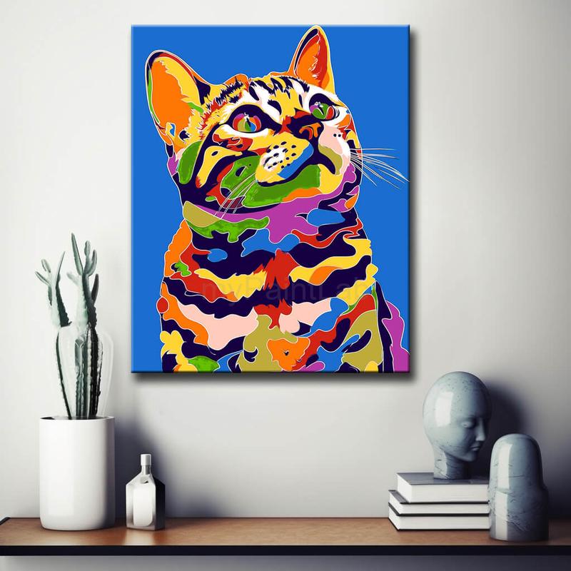Malen nach Zahlen Katze in Regenbogenfarben TierKunst