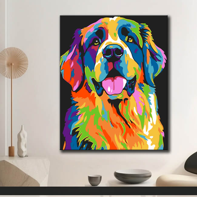 Malen nach Zahlen Bernhardiner Hund in Regenbogenfarben