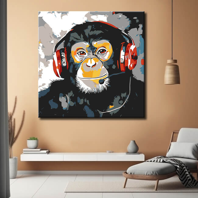Malen nach Zahlen Affe hört Musik Moderne TierKunst