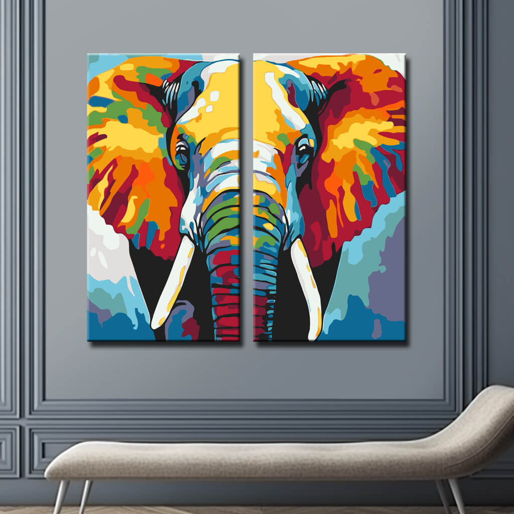 Malen nach Zahlen Großer Elefant Portrait Moderne TierKunst - 2-teilig (Duo)