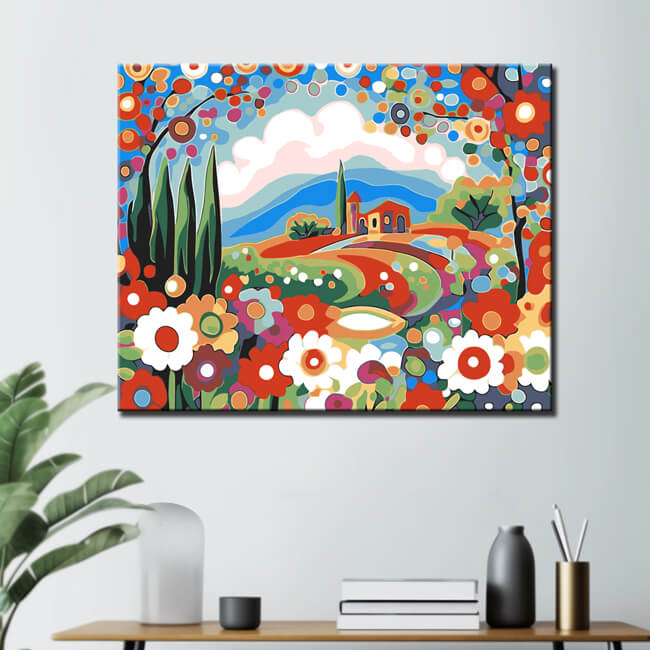 Malen nach Zahlen Bilder Bunte Blumenlandschaft