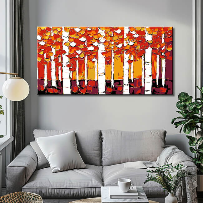 Malen nach Zahlen Kunst Abstrakte Malerei Bäume Rot Orange