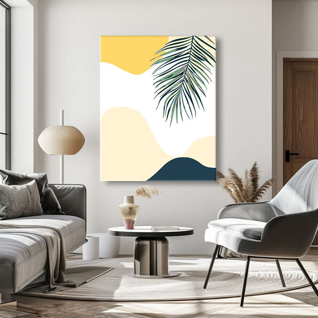 Malen nach Zahlen Kunst Minimalismus Farbige Wolken mit Palmenblätter