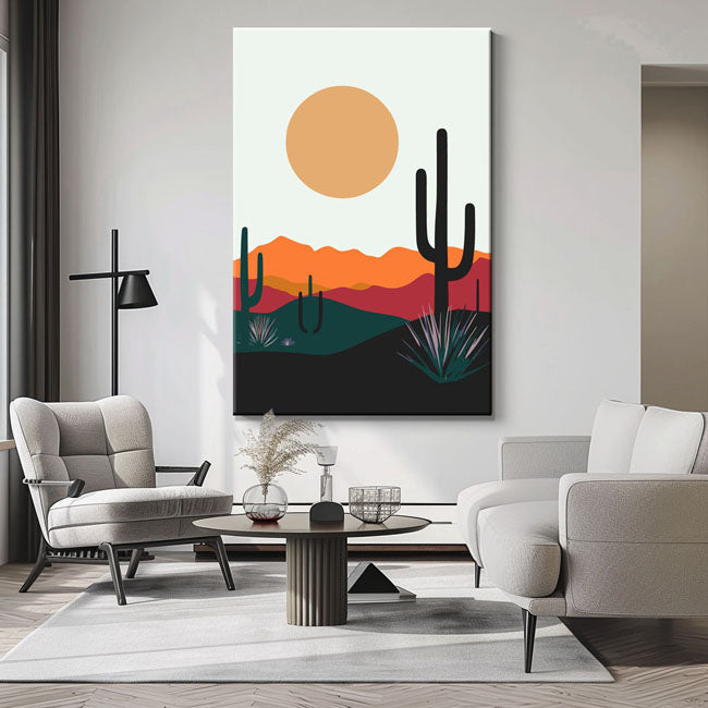 Malen nach Zahlen Kunst Minimalismus Sonne über der Wüste