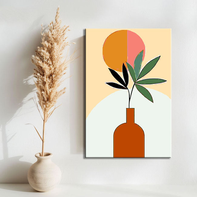 Malen nach Zahlen Kunst Minimalismus Pflanze in Vase mit Sonne
