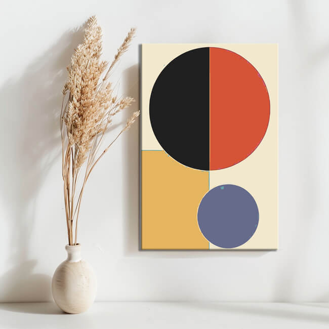 Malen nach Zahlen Kunst Minimalismus farbige Formen und blaue Kugel
