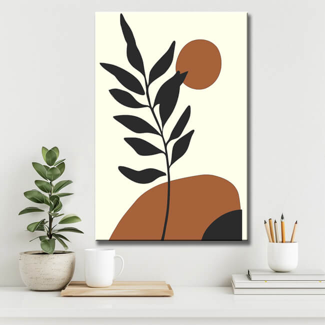 Malen nach Zahlen Kunst Minimalismus Pflanze mit Berge und Sonne