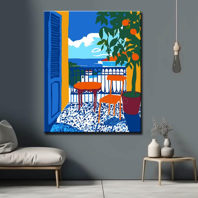 Malen nach Zahlen Kunst offenes Fenster mit Wolke