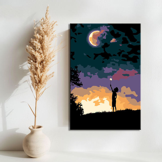 Malen nach Zahlen Kunstbild Kind mit Wolke in Nachstimmung