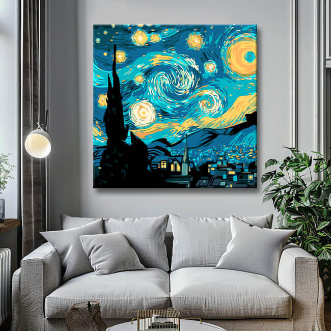 Malen nach Zahlen Kunst Abstrakt Kunst Sternennacht mit Skyline einer Stadt
