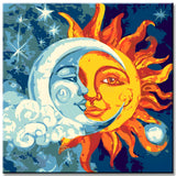 Malen nach Zahlen Kunst Halbe Sonne und Halber Mond in einem Gesicht