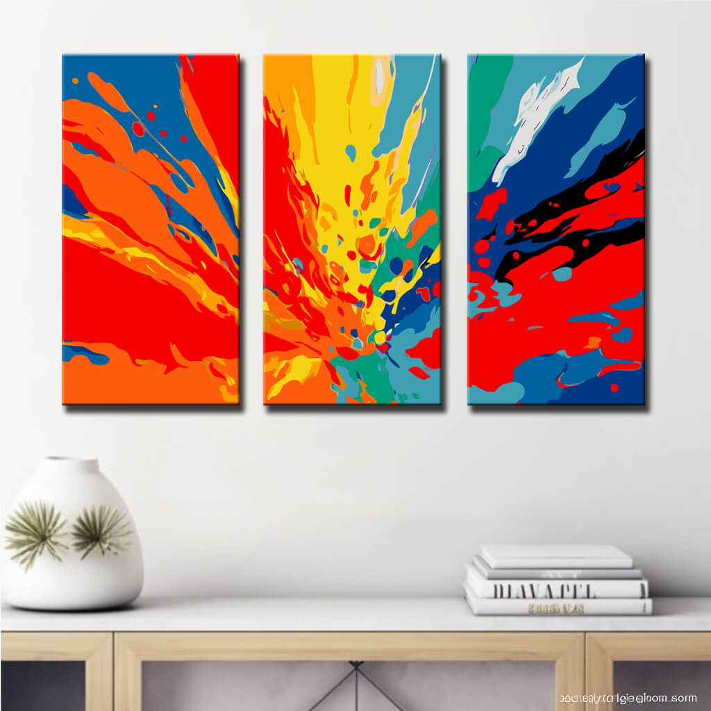 Malen nach Zahlen Moderne Kunst Farbenexplosion 3-teilig Triptychon