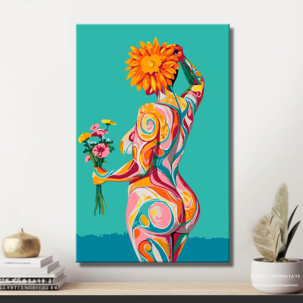 Malen nach Zahlen Akt Frau Sonnenblume Bunt