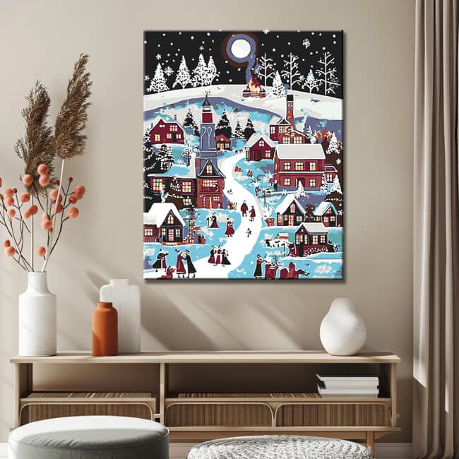 Malen nach Zahlen Weihnachten Illustration Weihnachtsdorf Winter